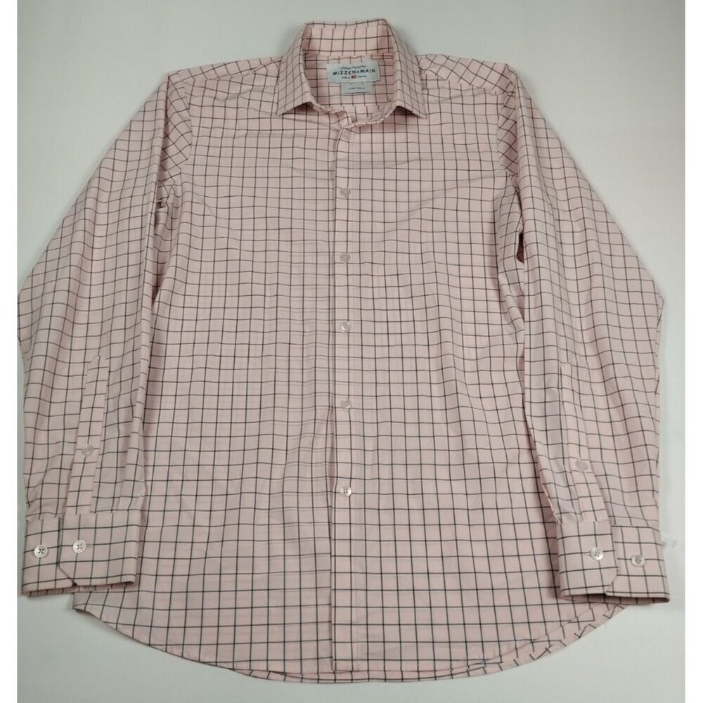 Mizzen+Main Men Large Trim Fit Pink Check Leeward Shirt Made in USA